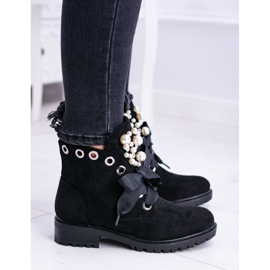 Bottes isolées en daim avec perles et ruban, Black Perla le noir 4