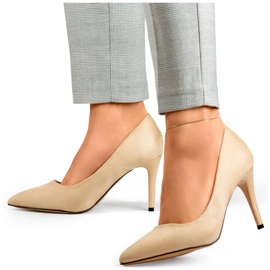 Escarpins femme en daim, talons hauts beiges B0-202BE 1