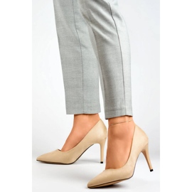 Escarpins femme en daim, talons hauts beiges B0-202BE 4