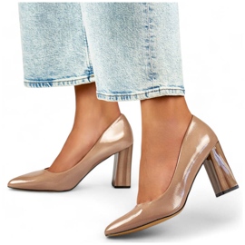 Escarpins à talons hauts et bout pointu pour femme, beige verni GD-FL486A-T 1