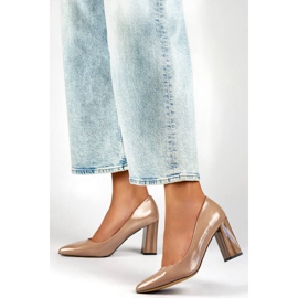 Escarpins à talons hauts et bout pointu pour femme, beige verni GD-FL486A-T 2