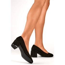 Escarpins femme à petit talon en daim noir 8338-260B le noir 3