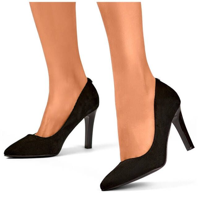 Escarpins femme à bout pointu et à talon en daim, noir FL360C-B le noir 1
