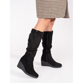 Bottines compensées femme en daim noir le noir 1