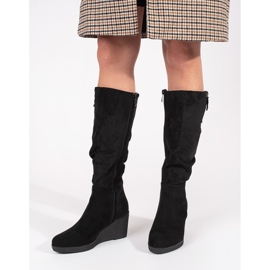 Bottines compensées femme en daim noir le noir 3