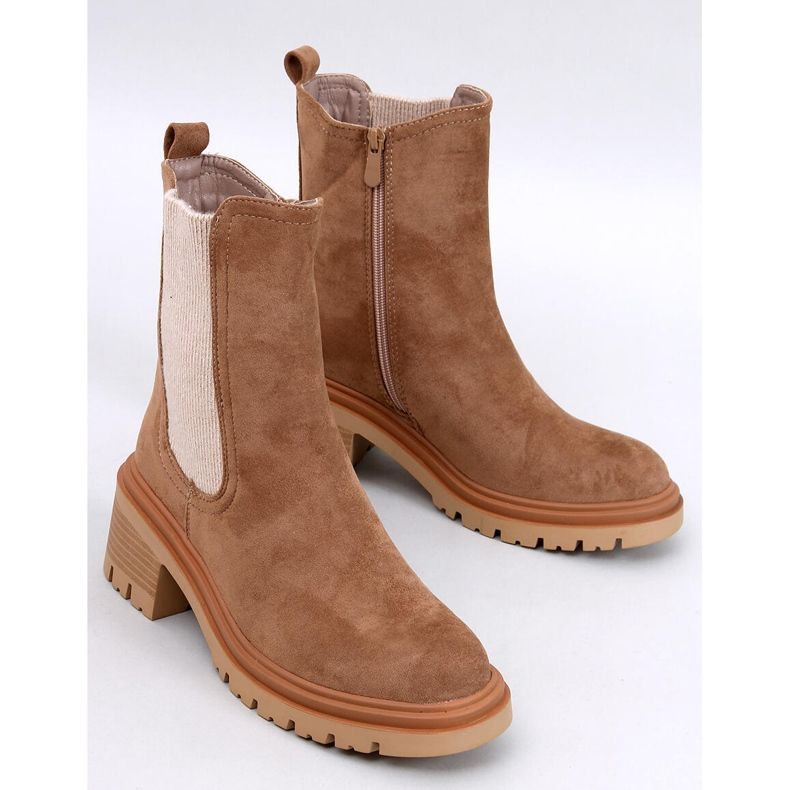 Peredin Bottines Chelsea kaki avec revers pull beige 1