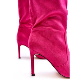 Joalice Bottes En Daim Écologique Pour Femme Talon Haut Mi-mollet Fuchsia rose 7
