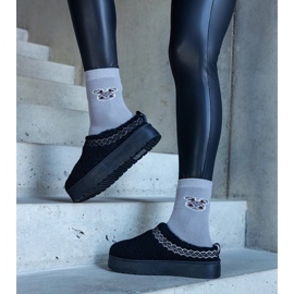 Boots de neige à plateforme noires avec tige basse et motif Greene brodé 1