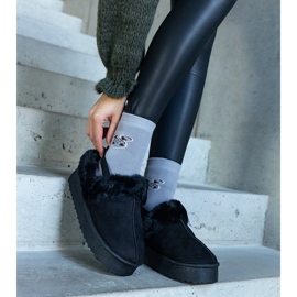 Chaussons plateforme noirs ornés de fourrure et d'un élastique au talon, Frank 1