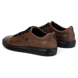 Polbut Chaussures homme, baskets en cuir 2127, marron foncé brun 6