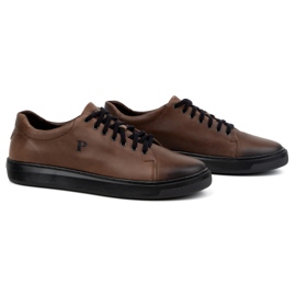 Polbut Chaussures homme, baskets en cuir 2127, marron foncé brun 3