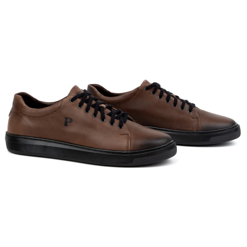 Polbut Chaussures homme, baskets en cuir 2127, marron foncé brun 3