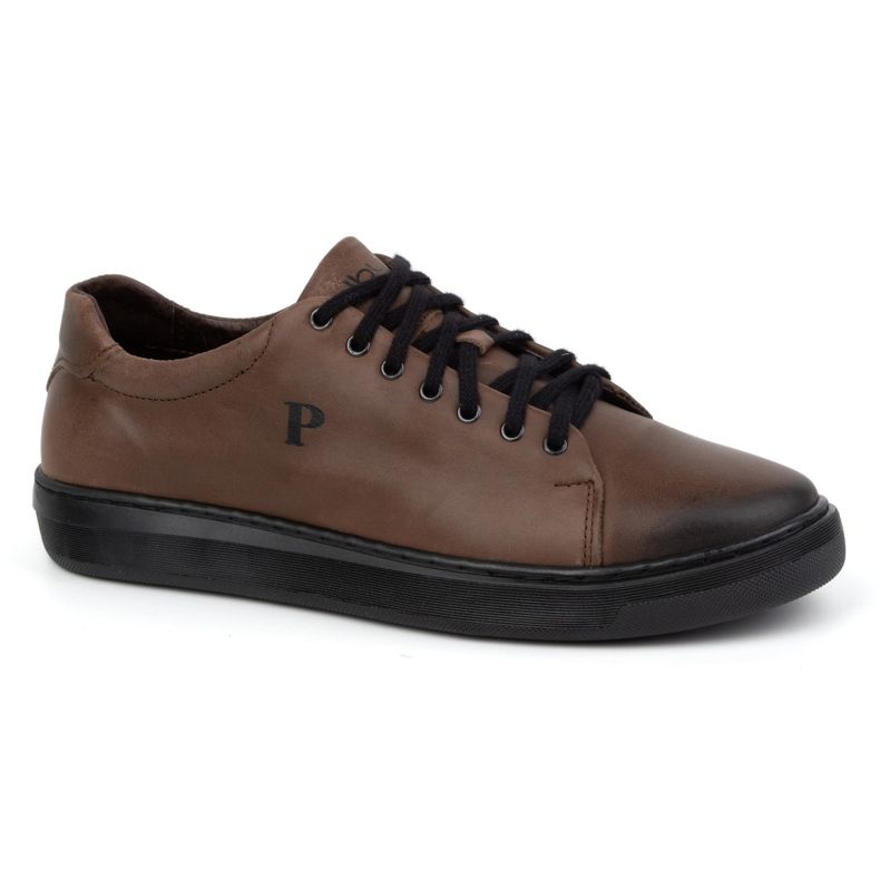 Polbut Chaussures homme, baskets en cuir 2127, marron foncé brun 2