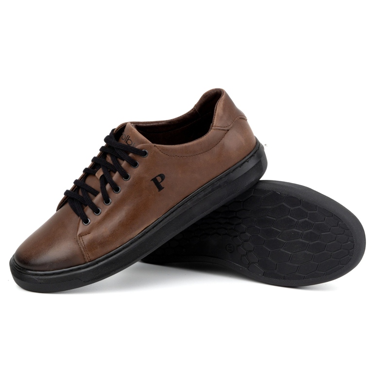Polbut Chaussures homme, baskets en cuir 2127, marron foncé brun 4