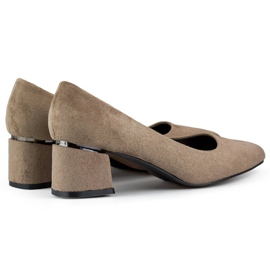 Escarpins femme bout pointu avec bloc bas, daim beige GD-XR-103B-KH 3