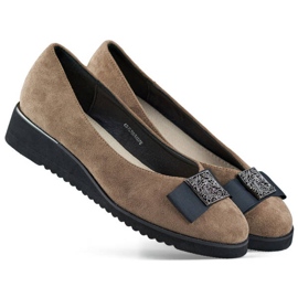 Chaussures compensées pour femmes en daim avec décoration taupe GD-FL766T beige 3