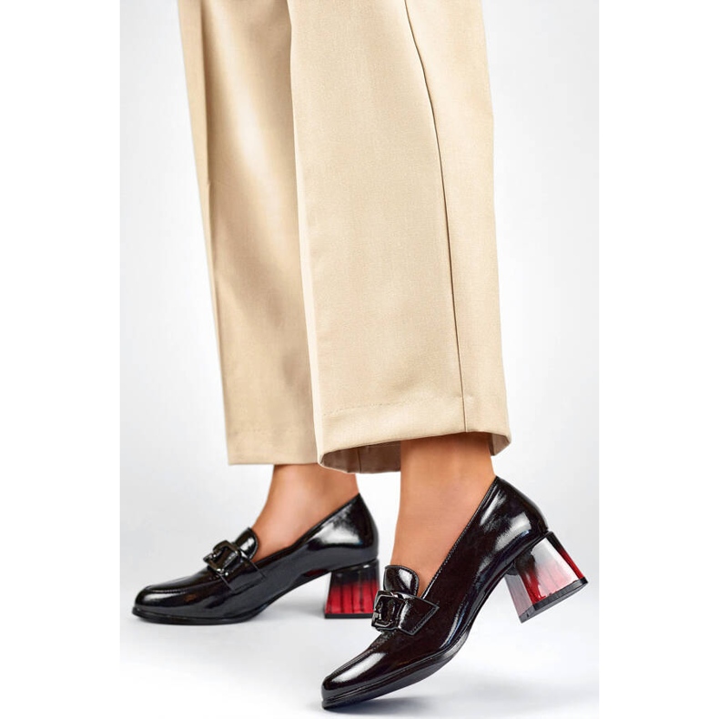 Chaussures élégantes en cuir verni à talon haut pour femme, noir GD-FL477-B 2