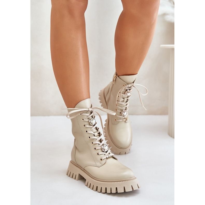 Bottines de travail en cuir avec épingles à fermeture éclair CheBello 4553 Beige 2