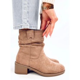 Raney Bottines à talons bas en daim kaki beige 3