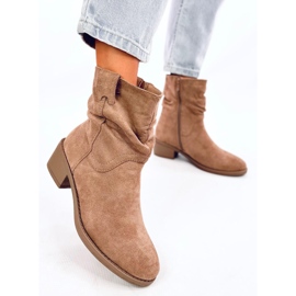Raney Bottines à talons bas en daim kaki beige 4