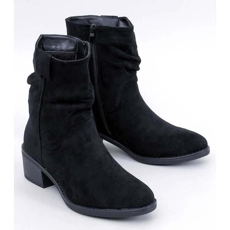Raney Bottines à talons bas en daim noir le noir 1