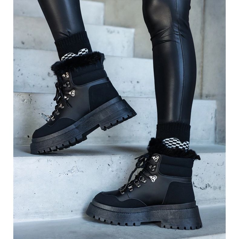 Bottines plateforme massives noires avec fourrure d'Estrada le noir 1