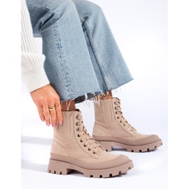 SHELOVET Bottines à lacets en daim beiges 3