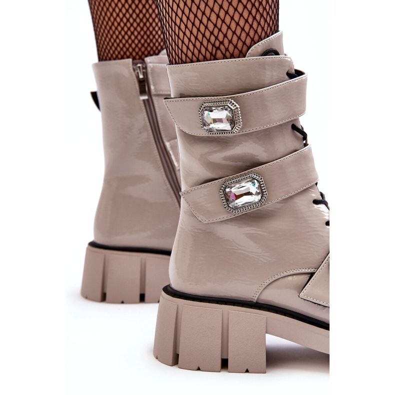 Bottes Worker Femme Vernis Gris Clair S.Barski MR870-61 2 Bottes Worker Femme Vernis Gris Clair S.Barski MR870-61 2