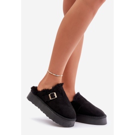 Chaussons femme sur semelle épaisse avec fourrure et boucle, Linneola Noir 1