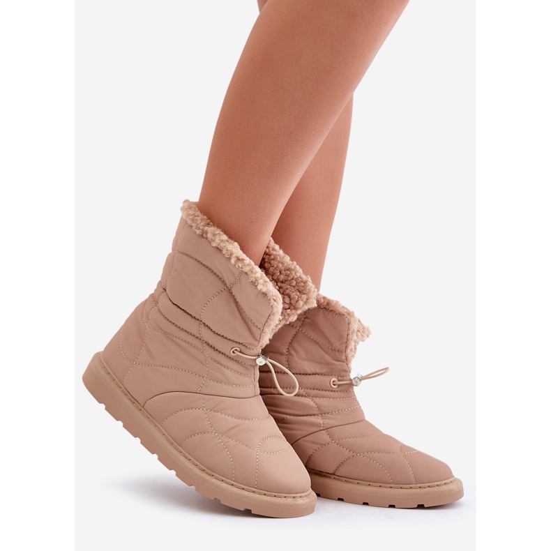 Bottes de neige pour femmes avec cordon de serrage isolées avec fourrure en peau de mouton Beige Vamidra 1 Bottes de neige pour femmes avec cordon de serrage isolées avec fourrure en peau de mouton Beige Vamidra 1
