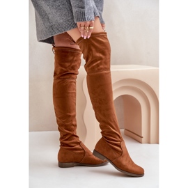 Cuissardes à talons plats en éco-daim Camel Linnithia brun 3