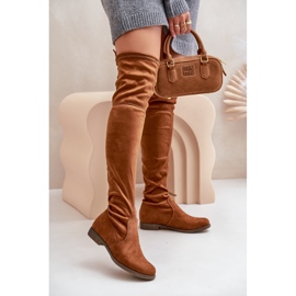 Cuissardes à talons plats en éco-daim Camel Linnithia brun 2