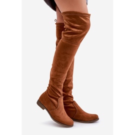 Cuissardes à talons plats en éco-daim Camel Linnithia brun 1