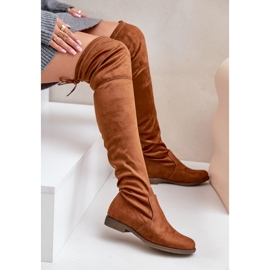 Cuissardes à talons plats en éco-daim Camel Linnithia brun 6