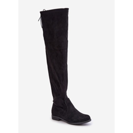 Cuissardes à talons plats en éco-daim, Black Linnithia le noir 4