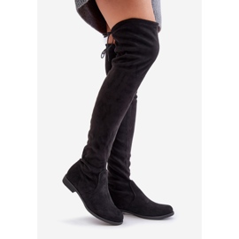 Cuissardes à talons plats en éco-daim, Black Linnithia le noir 1