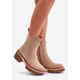 Bottines Chelsea isolées à fermeture éclair beiges Linneviae 1