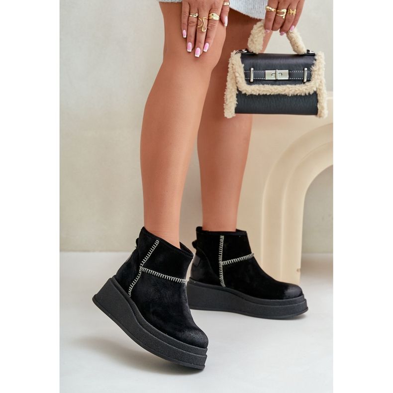 Bottes De Neige En Cuir Daim Sur Plateforme Et Compensée Maciejka 06769-01 Noir le noir 2