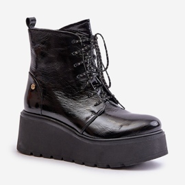 Bottes En Cuir Verni Sur Plateforme Et Compensée Maciejka 06762-01 Noir le noir 4