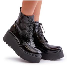Bottes En Cuir Verni Sur Plateforme Et Compensée Maciejka 06762-01 Noir le noir 10