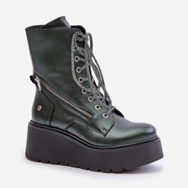 Bottes de Travail en Cuir à Plateforme et Compensée Maciejka 06676-09 Vert 4