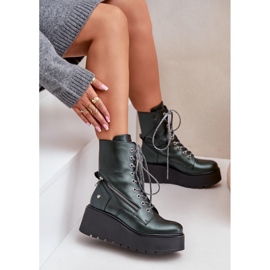 Bottes de Travail en Cuir à Plateforme et Compensée Maciejka 06676-09 Vert 6