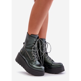 Bottes de Travail en Cuir à Plateforme et Compensée Maciejka 06676-09 Vert 1