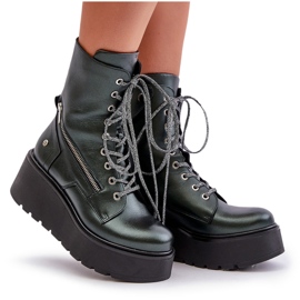 Bottes de Travail en Cuir à Plateforme et Compensée Maciejka 06676-09 Vert 9