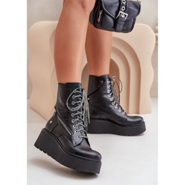 Bottes de Travail en Cuir à Plateforme et Compensée Maciejka 06676-01 Noir 2