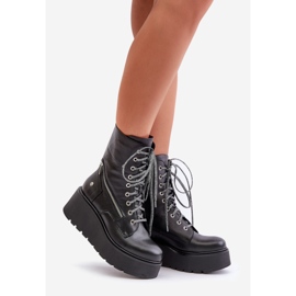 Bottes de Travail en Cuir à Plateforme et Compensée Maciejka 06676-01 Noir 1