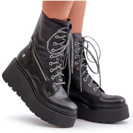Bottes de Travail en Cuir à Plateforme et Compensée Maciejka 06676-01 Noir le noir 10