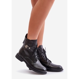 Bottines Plates En Cuir Avec Décoration Warm Maciejka N3115-01 Noir le noir 1
