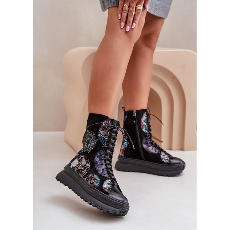 Bottes En Cuir Daim Sur Plateforme Chaude Maciejka 06565-01 Noir 2