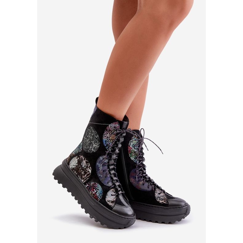 Bottes En Cuir Daim Sur Plateforme Chaude Maciejka 06565-01 Noir 1